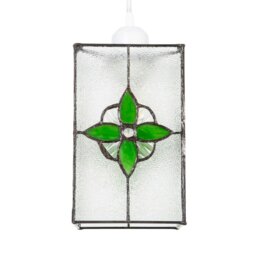 Rackhams Traditional Clear Glass Tiffany Style Pendant Light Shade with Green Panels