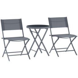 Rackhams 3 Pieces Outdoor Bistro Set, Glass Top Table and Chairs, Grey - White - thumbnail 3