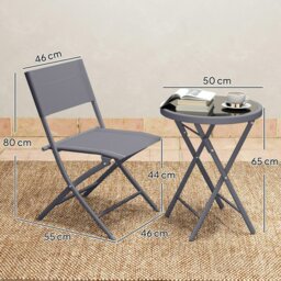 Rackhams 3 Pieces Outdoor Bistro Set, Glass Top Table and Chairs, Grey - White - thumbnail 6