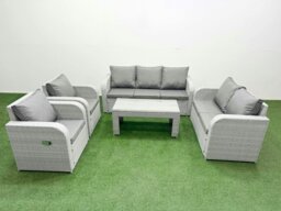 Rackhams PE Rattan Garden Furniture Set Adjustable Chair Sofa Double Love Seat 2 Seater Sofa Lounge Set Rectangular Coffee Table Light Grey - thumbnail 1