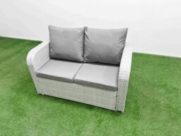 Rackhams PE Rattan Garden Furniture Set Adjustable Chair Sofa Double Love Seat 2 Seater Sofa Lounge Set Rectangular Coffee Table Light Grey - thumbnail 4