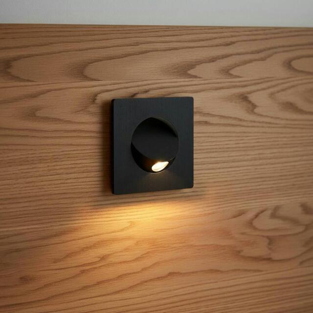 Rackhams 3 Watt Square Black Recessed LED Reading Lamp For Bed - image 1