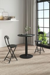 Rackhams 3pcs Round Dining Table and 2 Folding Chairs Set Bistro Coffee Table Set Furniture - Black - thumbnail 3