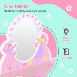 Rackhams Kids Dressing Table Girls Pink Wooden Kids Dressing Table & Stool Make Up Desk Chair Toys Fairy Dresser Play Set w/Mirror - thumbnail 6