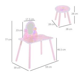 Rackhams Kids Dressing Table Girls Pink Wooden Kids Dressing Table & Stool Make Up Desk Chair Toys Fairy Dresser Play Set w/Mirror - thumbnail 3