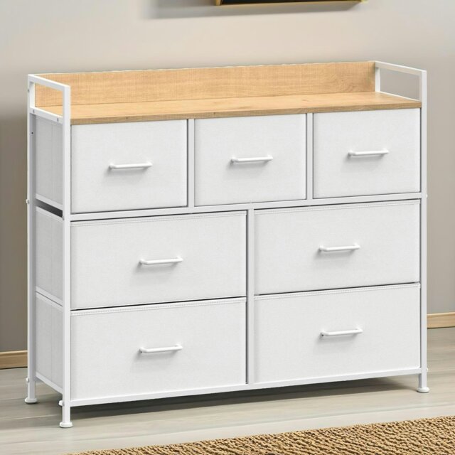 Rackhams Industrial Bedroom Chest With 7 Fabric Drawers White - image 1