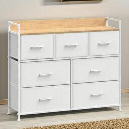 Rackhams Industrial Bedroom Chest With 7 Fabric Drawers White
