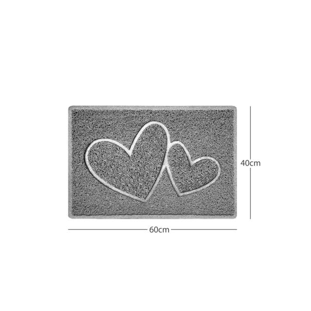 "Rackhams ""Double Heart"" Embossed Loofah Textured Spaghetti Doormat - Grey - 60cm x 40cm - No (Suitable for Outdoors)" - image 1
