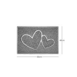 "Rackhams ""Double Heart"" Embossed Loofah Textured Spaghetti Doormat - Grey - 60cm x 40cm - No (Suitable for Outdoors)" - thumbnail 1