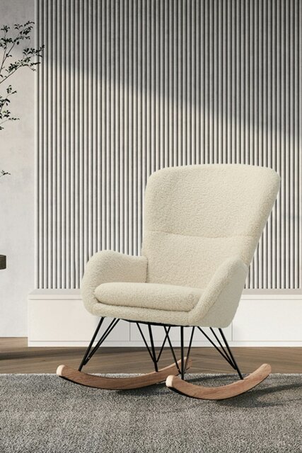 Rackhams Modern Faux Wool Rocking Chair - Beige - image 1