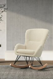 Rackhams Modern Faux Wool Rocking Chair - Beige - thumbnail 1