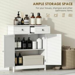 Rackhams 75x60cm Freestanding Bathroom Storage Cabinet Unit w/ 2 Drawers Cupboard Adjustable Shelf Metal Handles Traditional Style White - thumbnail 4