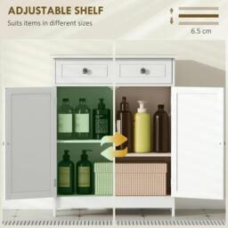 Rackhams 75x60cm Freestanding Bathroom Storage Cabinet Unit w/ 2 Drawers Cupboard Adjustable Shelf Metal Handles Traditional Style White - thumbnail 5