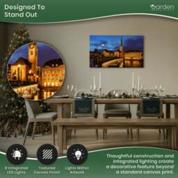 Rackhams Fraumünster Church Print LED Canvas, Zurich Scene with 8 LED Lights, 60 x 40 cm, Stretched Wooden Frame - thumbnail 4
