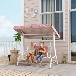 Rackhams Kids 2-Seater Porch Swing with Seat Belts, Adjustable Canopy Pink
