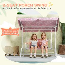 Rackhams Kids 2-Seater Porch Swing with Seat Belts, Adjustable Canopy Pink - thumbnail 6