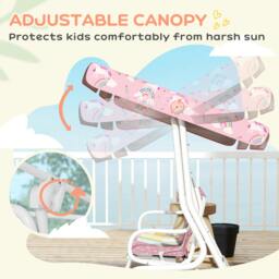 Rackhams Kids 2-Seater Porch Swing with Seat Belts, Adjustable Canopy Pink - thumbnail 5