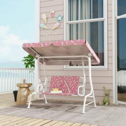 Rackhams Kids 2-Seater Porch Swing with Seat Belts, Adjustable Canopy Pink - thumbnail 2