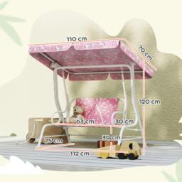Rackhams Kids 2-Seater Porch Swing with Seat Belts, Adjustable Canopy Pink - thumbnail 4
