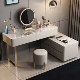 Rackhams Davidson Dressing Table With LED Mirror, Extendable, Corner Dressing Table - 100cm - Table Top A - No Stool
