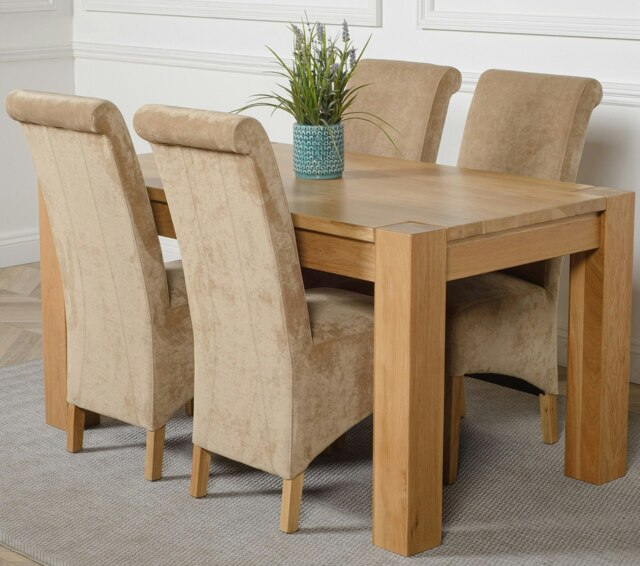 Rackhams Kuba Medium Oak Dining Table with Montana Fabric Chairs - 4 chairs - Beige - image 1