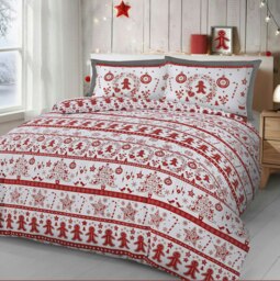 Rackhams Gingerbread Printed Cotton Blend Duvet Cover and Pillowcase Set - Red - Single