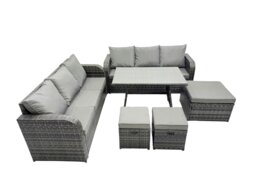 Rackhams Garden Rattan Outdoor Furniture Set 9 Seater with 3 Seater Sofa 3 Stools Dark Grey - thumbnail 2