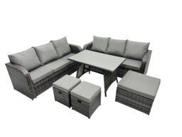 Rackhams Garden Rattan Outdoor Furniture Set 9 Seater with 3 Seater Sofa 3 Stools Dark Grey - thumbnail 1
