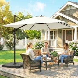 Rackhams 2.4 x 2.4 m Cantilever Parasol w/ Umbrella Weights - Cream White - thumbnail 1