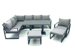 Rackhams Aluminum Outdoor Garden Furniture Set Corner Sofa Chair 2 Big Footstools Adjustable Rising Lifting Dining Table Sets Dark Grey - thumbnail 2
