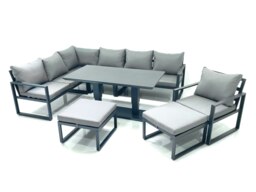 Rackhams Aluminum Outdoor Garden Furniture Set Corner Sofa Chair 2 Big Footstools Adjustable Rising Lifting Dining Table Sets Dark Grey - thumbnail 1