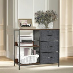 Rackhams Bedroom Chest Dresser With 3 Fabric Drawers And Shelves Rustic Brown - thumbnail 2