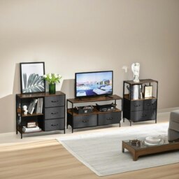 Rackhams Bedroom Chest Dresser With 3 Fabric Drawers And Shelves Rustic Brown - thumbnail 5