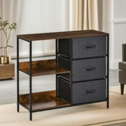 Rackhams Bedroom Chest Dresser With 3 Fabric Drawers And Shelves Rustic Brown - thumbnail 4