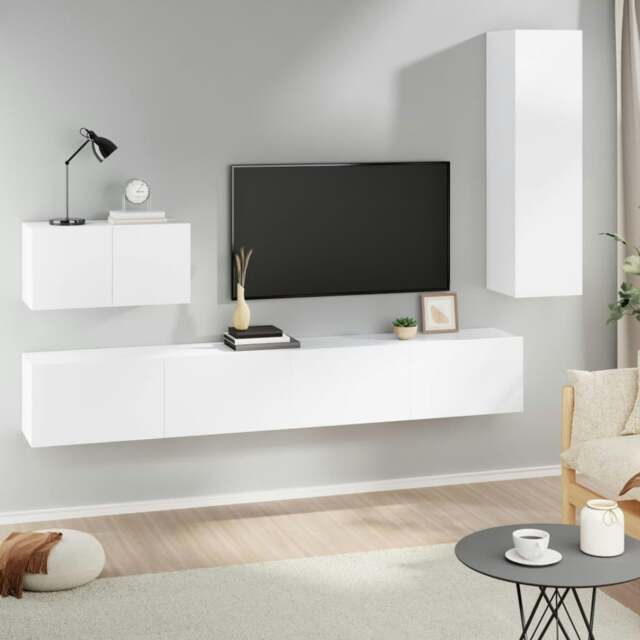 Rackhams 4 Piece TV Cabinet Set White Engineered Wood - White - Engineered wood