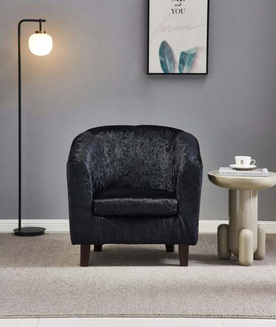 Rackhams Modern Crushed Velvet Tub Chair Armchair - Add a Touch of Glamour to Your Living Space - Black - image 1