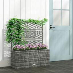 Rackhams 33L Garden PE Rattan Planter with Trellis, Free Standing Flower Raised Bed for Garden, Garden Planter for Climbing Plants, Light Grey - thumbnail 2