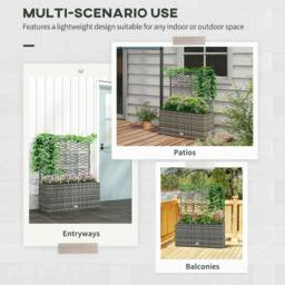Rackhams 33L Garden PE Rattan Planter with Trellis, Free Standing Flower Raised Bed for Garden, Garden Planter for Climbing Plants, Light Grey - thumbnail 4