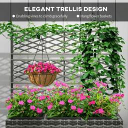 Rackhams 33L Garden PE Rattan Planter with Trellis, Free Standing Flower Raised Bed for Garden, Garden Planter for Climbing Plants, Light Grey - thumbnail 6