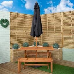 Rackhams Outdoor 4 Person Rectangular Wooden Garden Dining Table, 2 Benches with Black Parasol and Base Set - Outdoor Furniture Sets - thumbnail 2