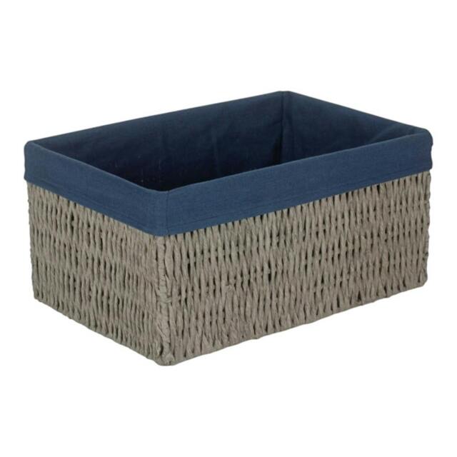 Rackhams Navy Blue Paper Rope Storage Basket with Navy Blue Cotton Lining - Small