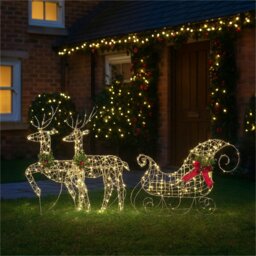 Rackhams Outdoor 2D LED Deer & Sledge Christmas Holiday Festive Decoration Set