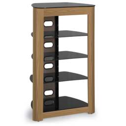 Rackhams Zinnia Black with Oak Fascia 5-Shelf Flat Screen TV, Hi-Fi, AV Rack, Media Stand, Entertainment Unit - thumbnail 4