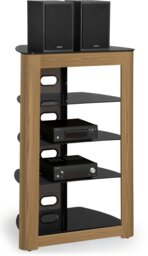 Rackhams Zinnia Black with Oak Fascia 5-Shelf Flat Screen TV, Hi-Fi, AV Rack, Media Stand, Entertainment Unit