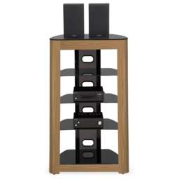 Rackhams Zinnia Black with Oak Fascia 5-Shelf Flat Screen TV, Hi-Fi, AV Rack, Media Stand, Entertainment Unit - thumbnail 2