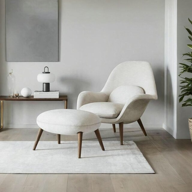 Rackhams Kemble Armchair And Footstool, Velvet - White - image 1