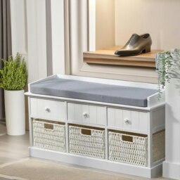 Rackhams Shoe Storage Bench With Cushioned Seat And 6 Drawers White - thumbnail 5
