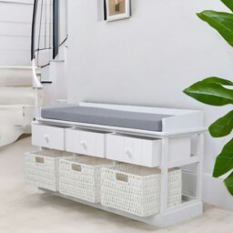Rackhams Shoe Storage Bench With Cushioned Seat And 6 Drawers White