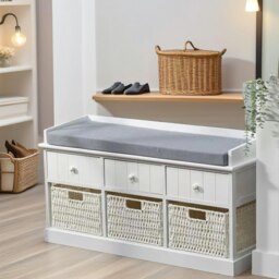 Rackhams Shoe Storage Bench With Cushioned Seat And 6 Drawers White - thumbnail 6