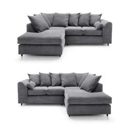 Rackhams Dylan Jumbo Cord 4 Seater Fabric Corner Sofa in Grey - Right Hand Corner - thumbnail 3